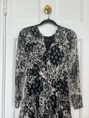 Massimo Dutti | Black & Gray Floral Mix Long-Sleeve Dress